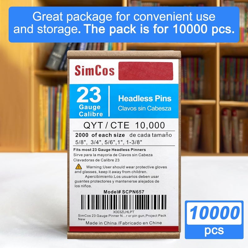 SimCos 23 Gauge Pinner Nails Headless Pin Nails for 23 GA Pneumatic or Electric Pinner or pin Gun,Project Pack (5/8"+3/4"+5/6"+1"+1-3/8" -10000 pcs) - Image 4